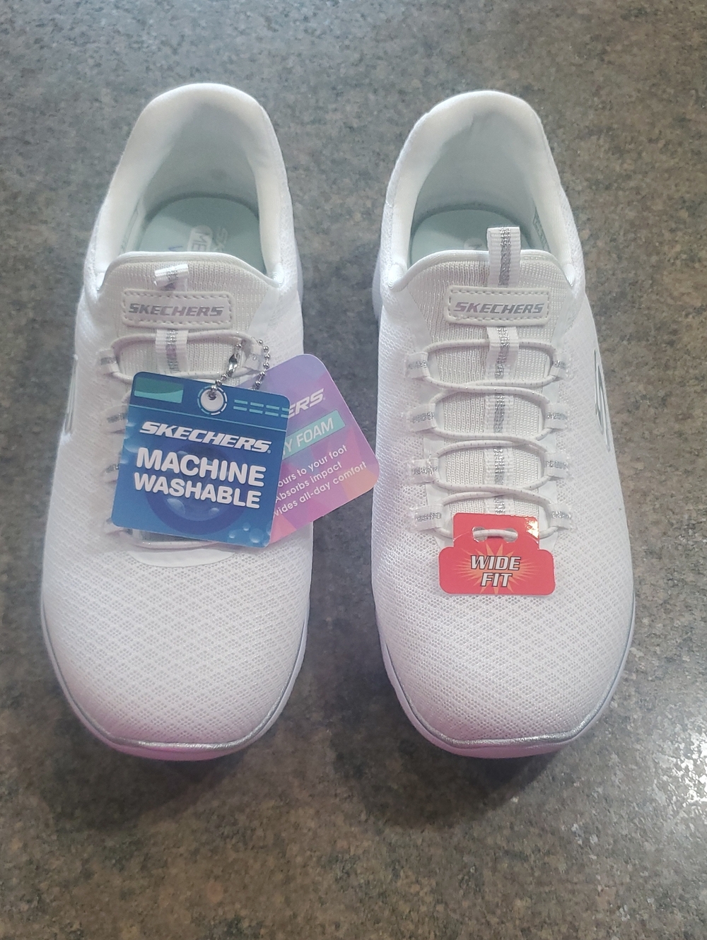 Skechers Women’s White Slip-On Lace-Style Walking Sneakers
